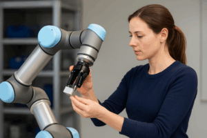 Foto Vrouw werkt aan Robot